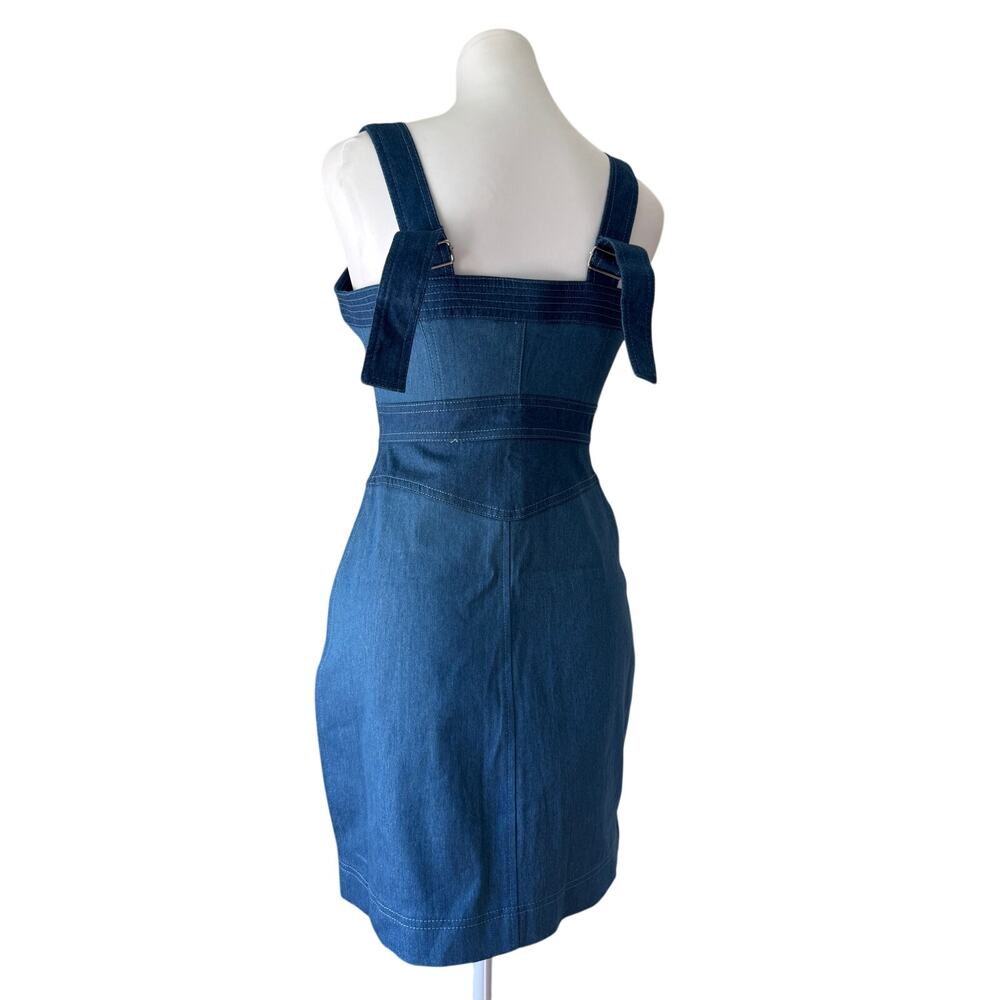 Betsey Johnson Blue Denim Full Zip Sweetheart Neck Bodycon Overall Mini Dress - Picture 7 of 10